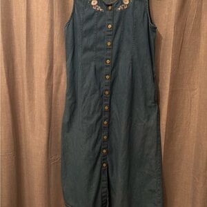 Embroidered Denim Button-Down Dress